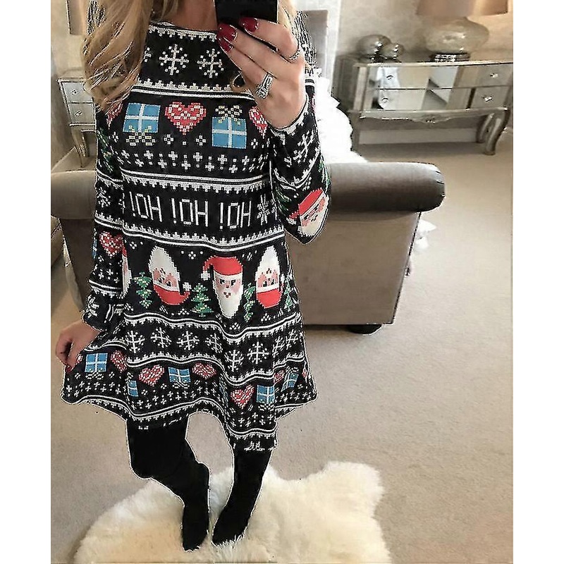 Womens Party Christmas Dresses Ladies Holiday Xmas Santa Claus Swing Mini Dress Snowman – D | Fruugo SG