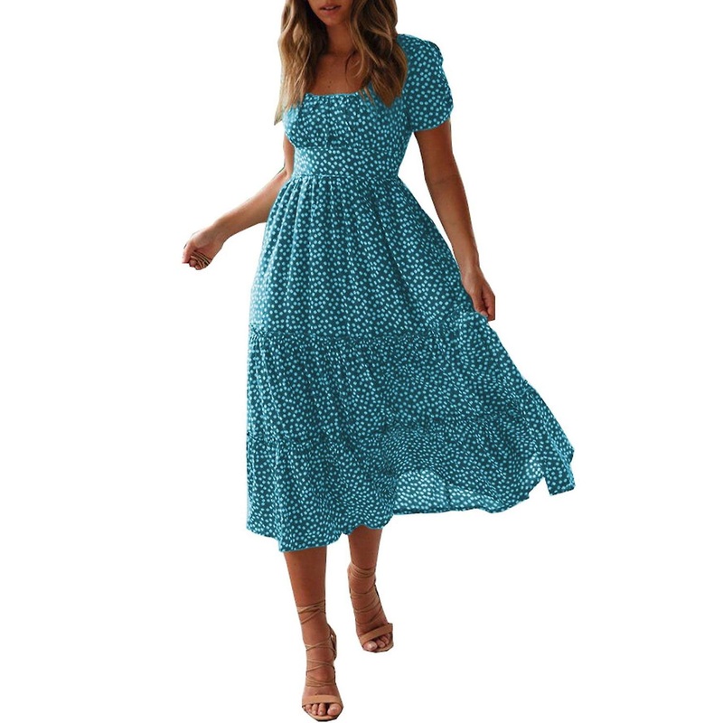 Womens Square Neck Polka Dot Short Sleeve Ruffle Swing Dress | Fruugo SG