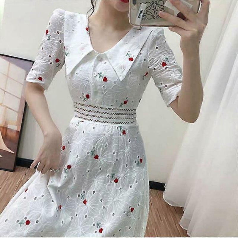 Cotton linen dress with floral embroidery for women, dressed in the summer fashion fashion , W56 | Fruugo SG