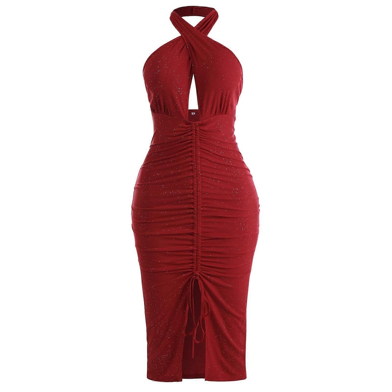 Elegant Female Evening Dress Women Split Bodycon Mermaid Dress Sexy Halter Backless Dress Vacation Dress for Cocktail  Red M | Fruugo SG