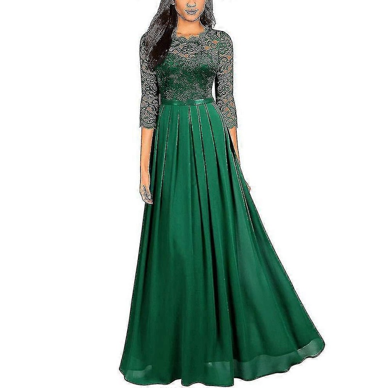 Elegant Lace Long Floral 3/4 Sleeves Party Dress | Fruugo SG