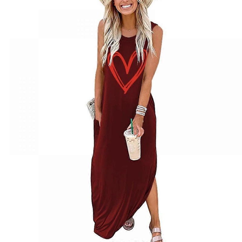 Women’s Casual Loose Sundress Long Dress Sleeveless Split Maxi Dresses Summer Beach Dress with Pockets Red L Size | Fruugo SG