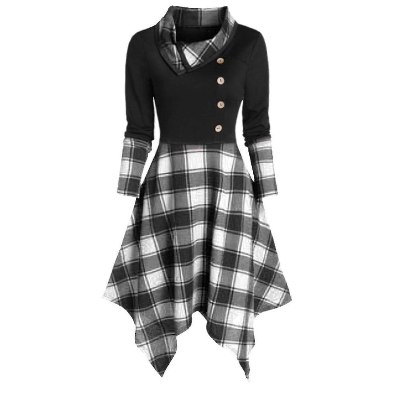 Women’s Dress Lapel Long Sleeve Single Breasted Large Plaid Patchwork Dress | Fruugo SG