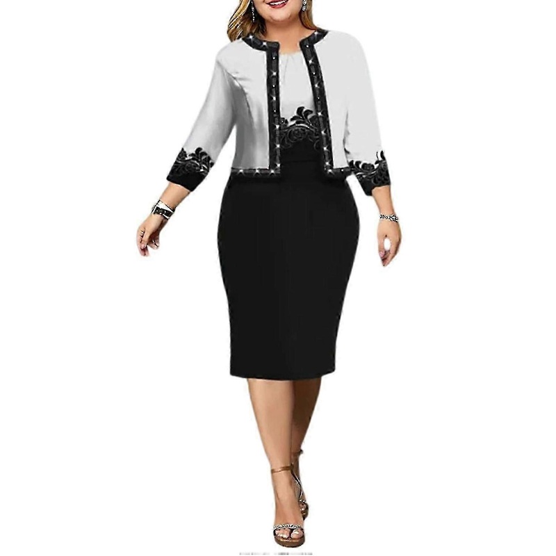 2 Pcs/Set Women Dress Coat Set Plus Size Slim Fit Three Quarter Sleeves Flower Print Cardigan Coat D | Fruugo SG