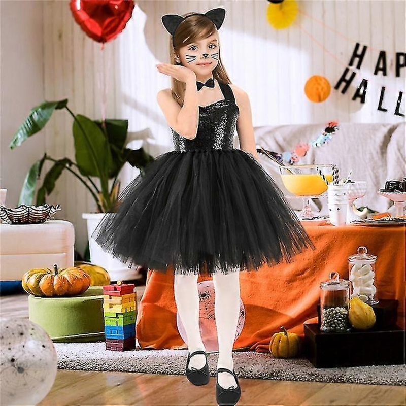 Black Cat Princess Dress + Headpiece + Bow Tie + Tail Halloween Role Play | Fruugo SG