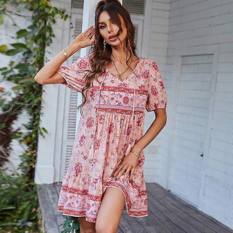 Bohemian casual resort style dress summer printed small fresh skirt | Fruugo SG