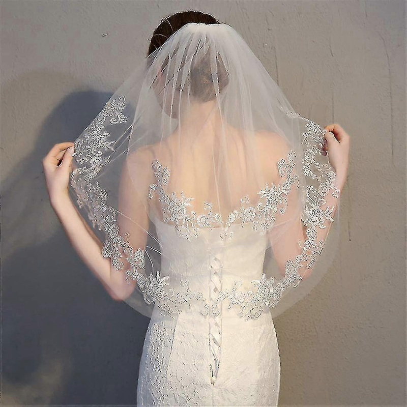 Bride Wedding Lace Veil Short Waist Veils 2 Tier Soft Tulle Veil L Veils With Comb (ivory) – – | Fruugo SG