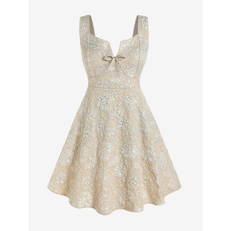 Elegant Bowknot Jacquard Flare Dress For Women Arrival Notched Neck High Waist Sleeveless A Line Party Dresses | Fruugo SG