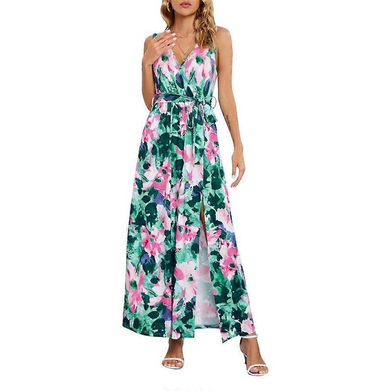 Floral Maxi Dresses Vacation ALine Long Dress Deep VNeck Boho Split Maxi Dress | Fruugo SG