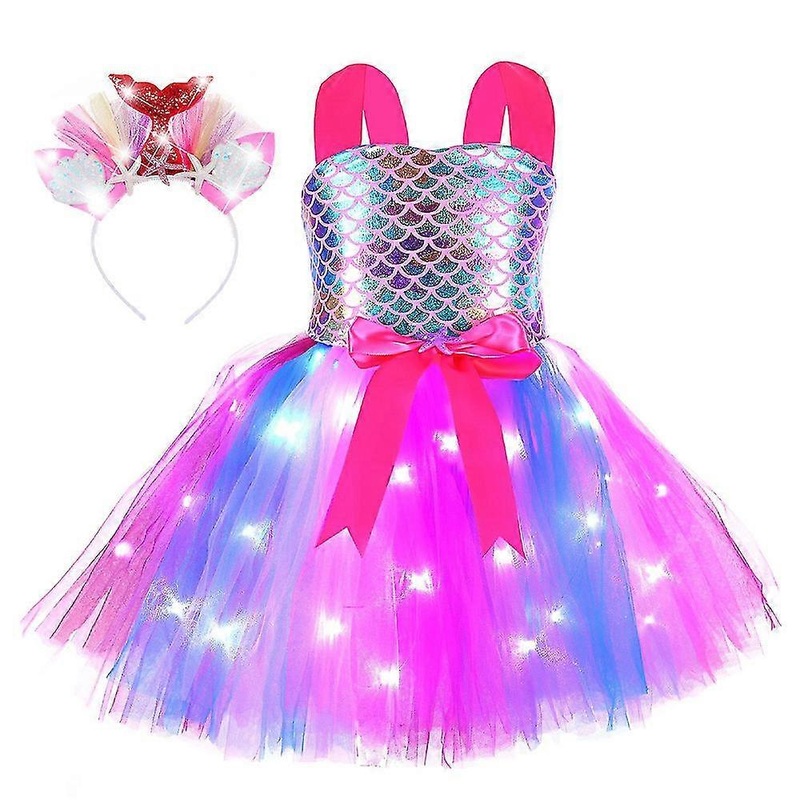 Girls Mermaid Tutu Dresses Led Light Up Outfit With Headband Halloween Birthday Party Dress Up Costume | Fruugo SG