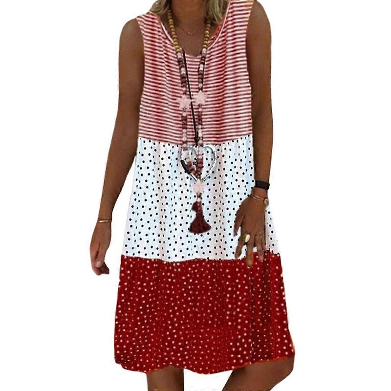 Women Plus Size Summer Sleeveless V-Neck Loose Midi Long for Tank Dress Stripes Polka Dot Triple Color Block Patchwork Beach Sundress S-5XL | Fruugo SG