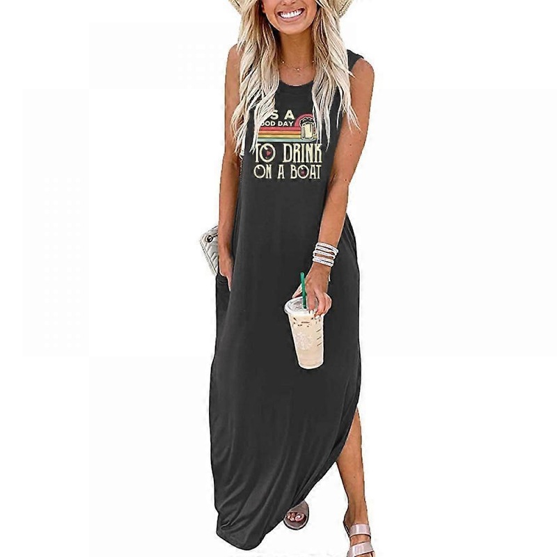 Women’s Casual Loose Sundress Long Dress Sleeveless Split Maxi Dresses Summer Beach Dress with Pockets Dark Grey XL Size | Fruugo SG