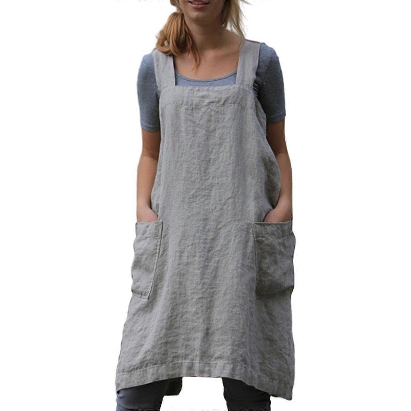 Womens Pinafore Square Apron Baking Cooking Gardening Works Cross Back Cotton/Linen Blend Dress with 2 Pockets | Fruugo SG
