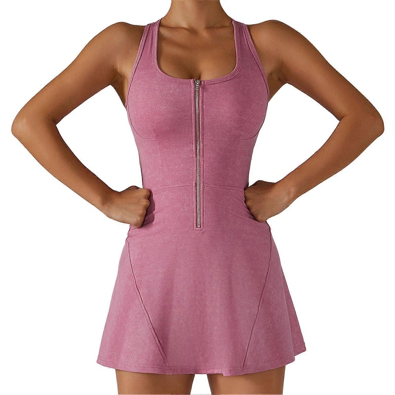 Womens Tennis Dress Sleeveless U Neck Metal Zipper Closure Sports Dress with Anti Emptied Leggings Chest Pad for Gym Purple M | Fruugo SG