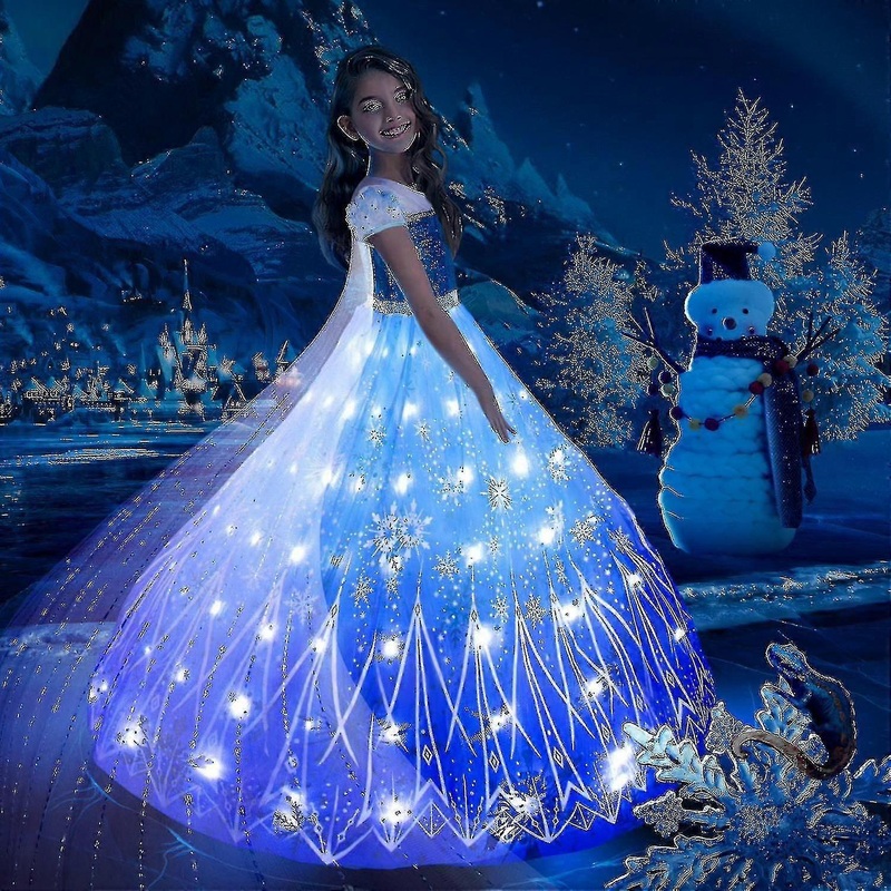 12 Anna Elsa Led Glowing Dress Girls Christmas Role Play Party Dress Snow Queen Carnival Ball Dress | Fruugo SG