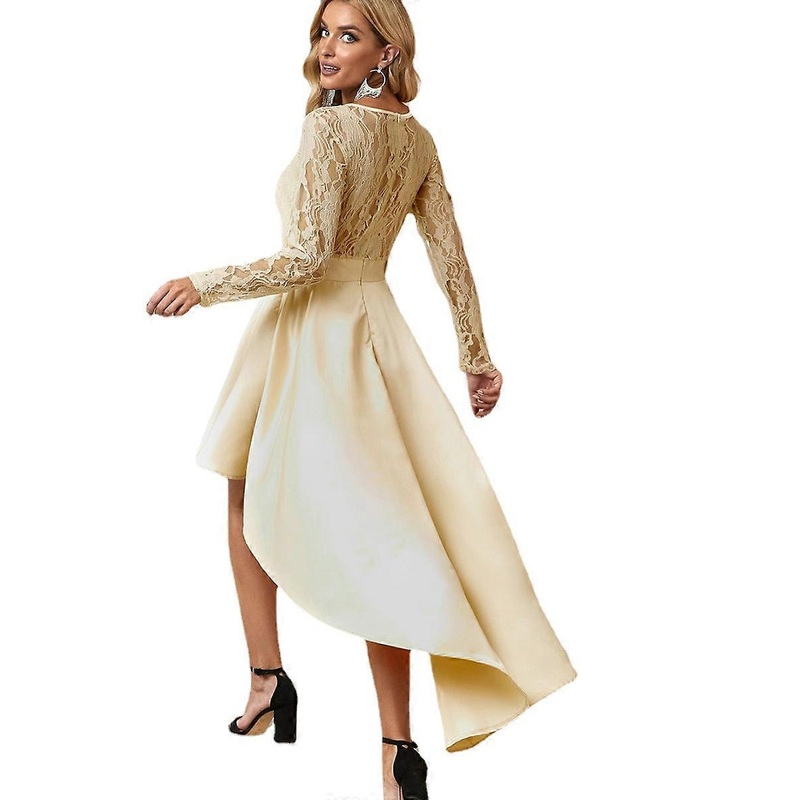 Asymmetric Lace Satin Dress – Long Sleeve, Solid Color, Printed Design | Fruugo SG
