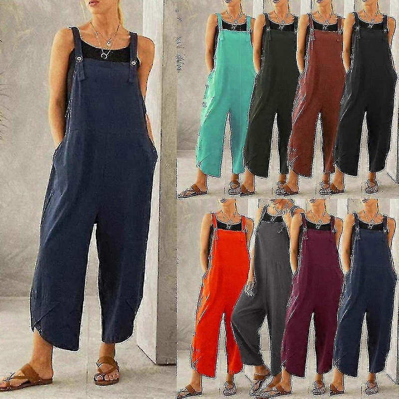 Baggy Dungarees Jumpsuit For Women – Buttoned Cami Top – Pockets – Summer Autumn Style | Fruugo SG
