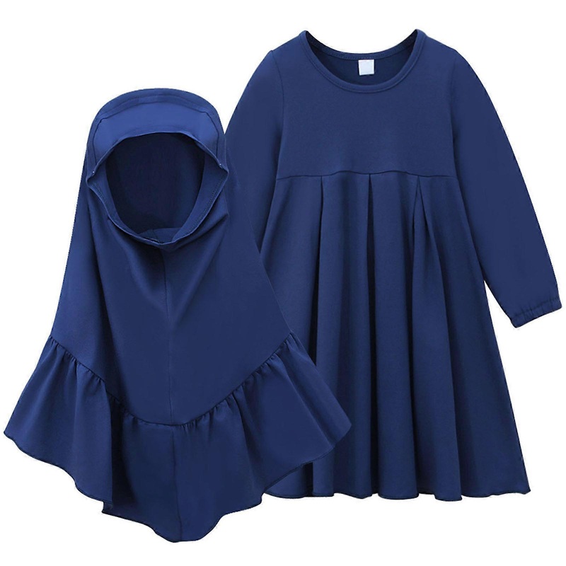 Children Prayer Clothing Kids Prayer Dress Long Sleeve Dress with Hijab Solid Color Islamic Muslims Dress  Blue 70 yards | Fruugo SG
