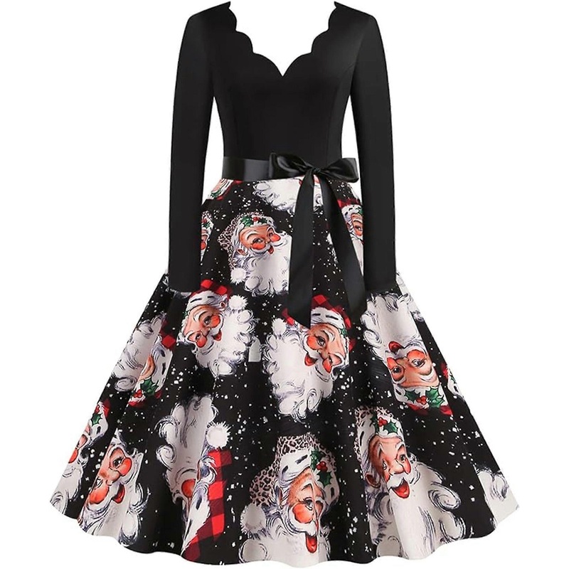 Christmas Dress For Women, Long Sleeve New Year’s Eve Maxi Dresses, A Line, Vintage Party Dress, Christmas Printed Cocktail Dress, Festive Dresses For | Fruugo SG