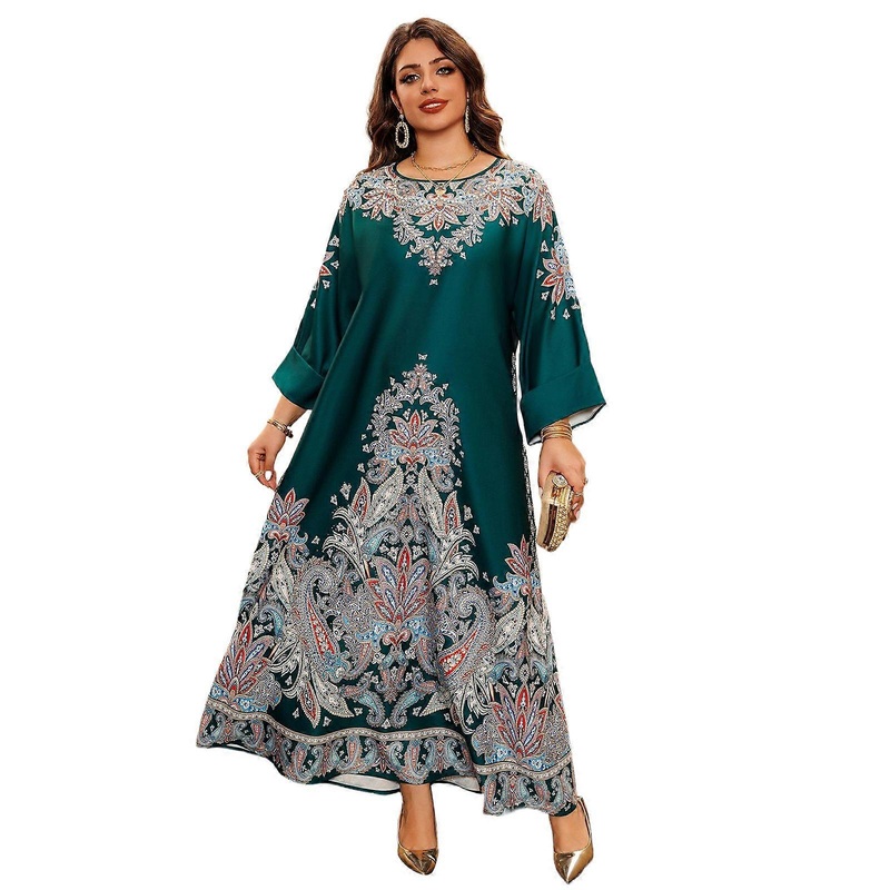 Full Length Kaftan Dress for Women, Islamic Kaftan Dress Flower PrintDress Islamic Robe Daily Casual Dress  Green XL | Fruugo SG