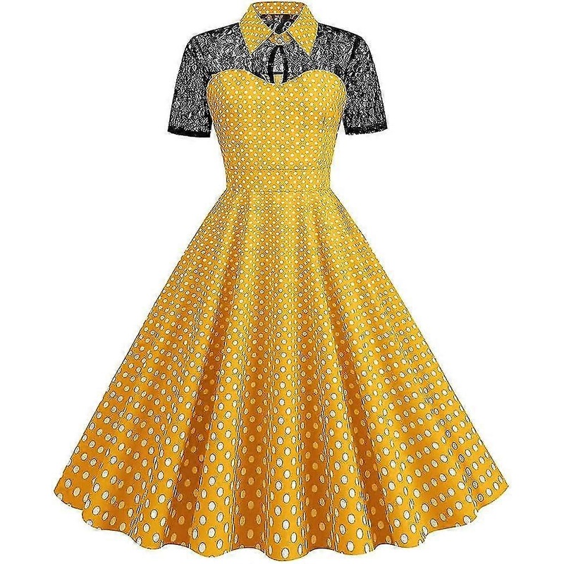 Women’s 1950s Vintage Lace Polka Dot Dress Summer Short Sleeve Retro Cocktail Wedding Formal Party Party Swing Dresses | Fruugo SG