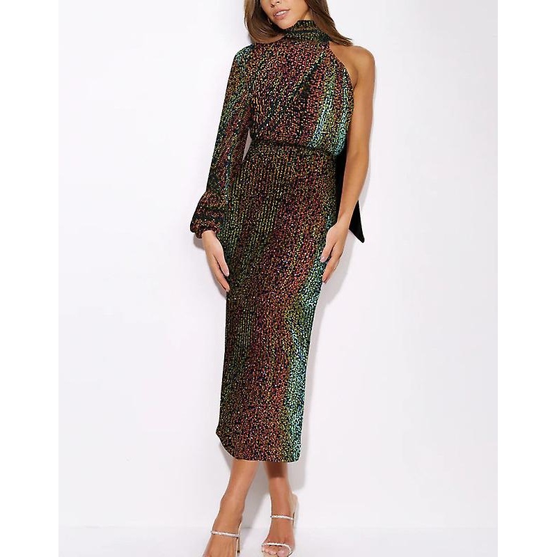 Women’s Fashion Mock Neck One Shoulder Long Sleeve  Sequin Party Dress | Fruugo SG