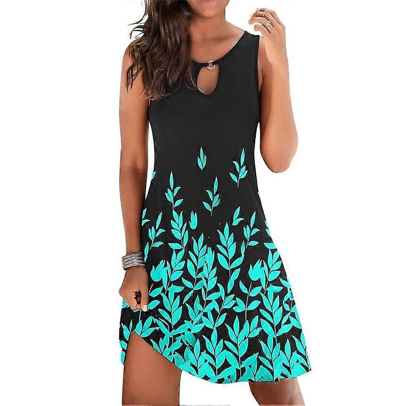 Women’s Leaf Print Crew Neck Sleeveless Fit Dress | Fruugo SG