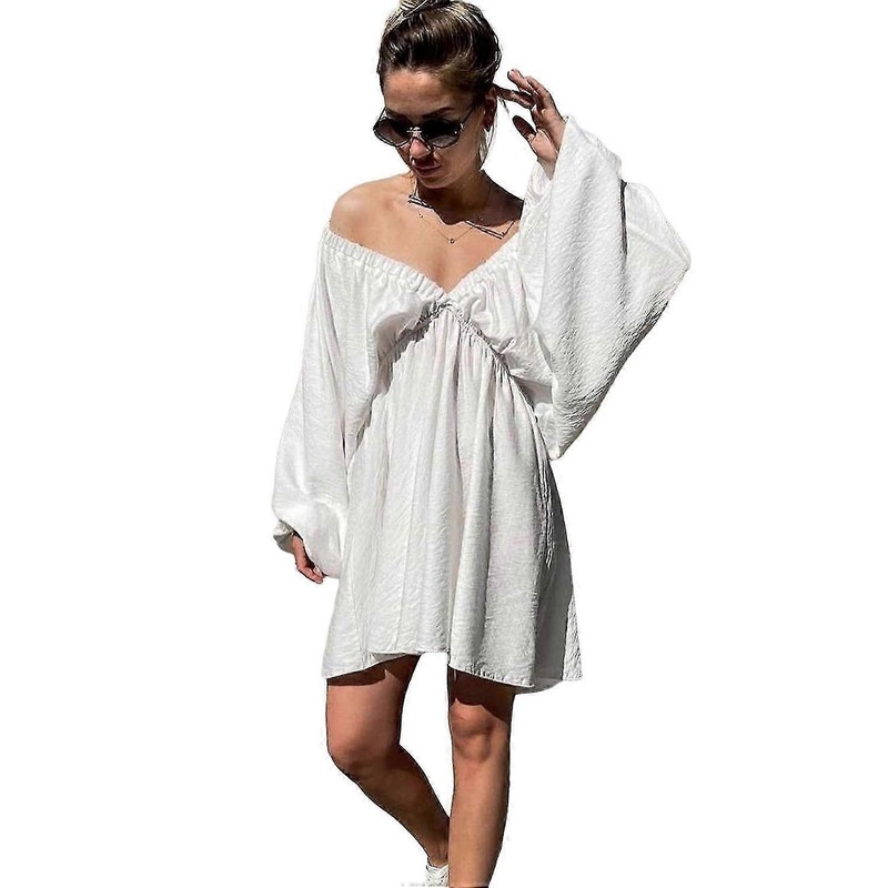 Women’s Long Sleeve V Neck Dress Casual and Comfortable Loose Mini Swing Dresses for Spring and Summ | Fruugo SG