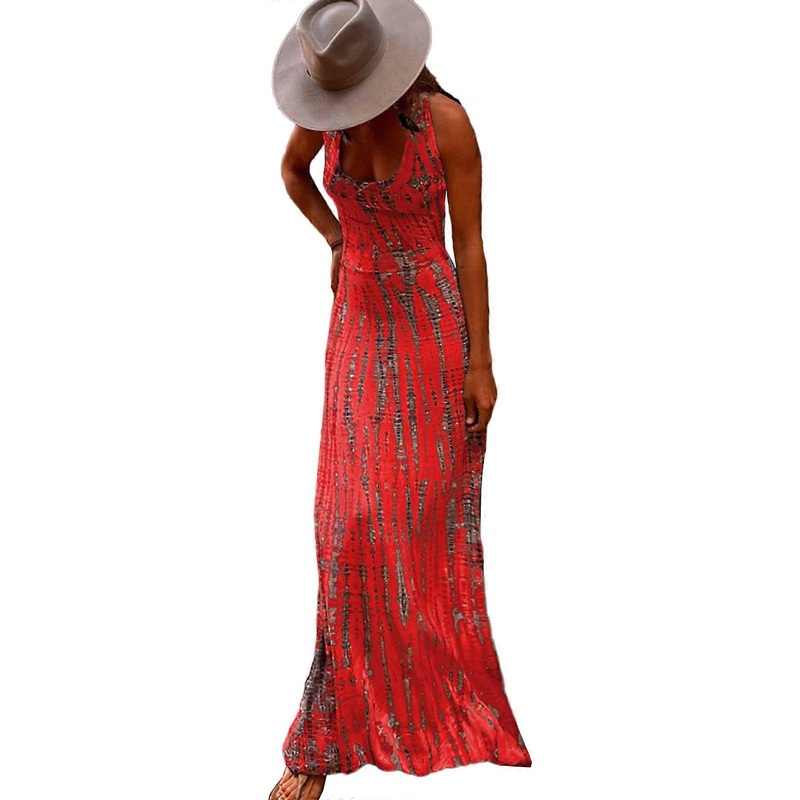 Women’s Printed Bodycon Maxi Dress Sleeveless Back Strappy Pencil Dress Summer Tank Dress Bohemian Long Dress Sundress  Red S | Fruugo SG