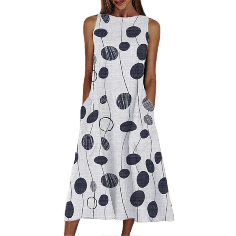 Women’s Sleeveless Geometric Pocket Crew Neck Beach Dress | Fruugo SG