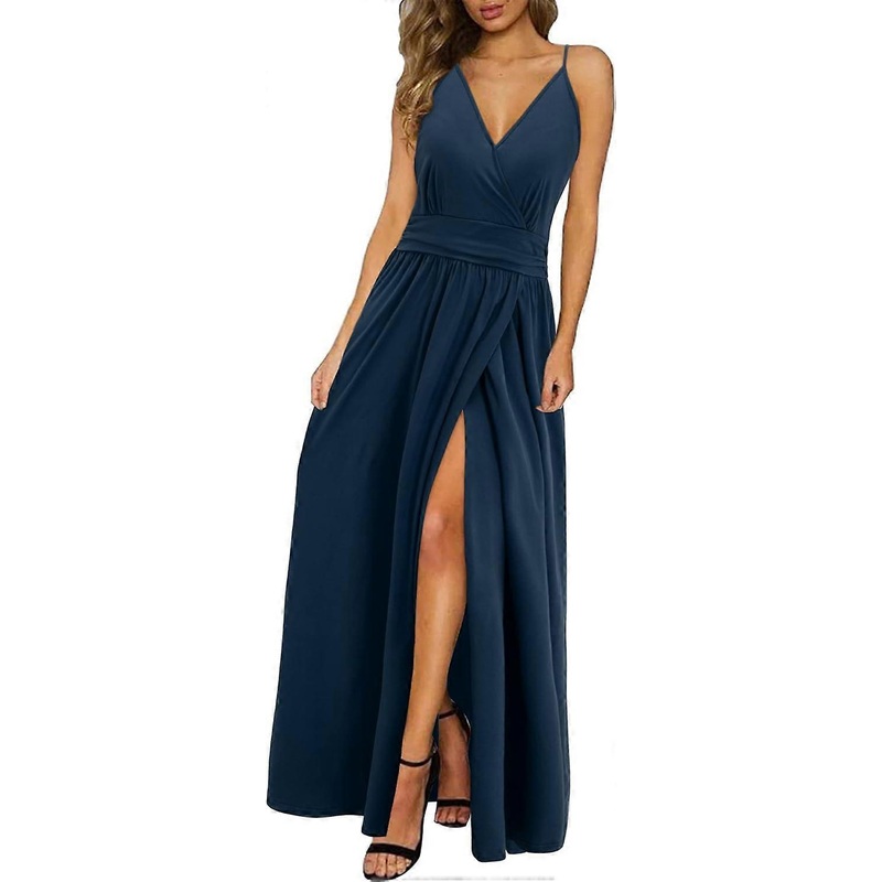 Women’s Summer Dress, Long Maxi Dress, Summer V-neck Dress, Slit, Elegant Spaghetti Straps, Casual Dress for Wedding Guests | Fruugo SG