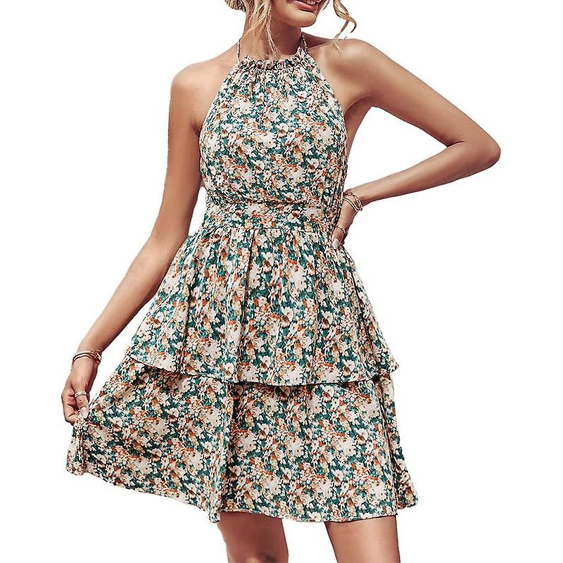 Women’s Summer Floral Print Sleeveless Halter Neck Beach Party Dress A1 | Fruugo SG