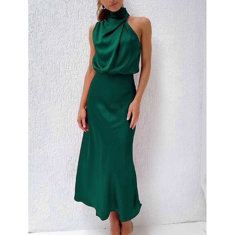 Women’s Summer Long Formal Satin Dress Mock Neck Sleeveless Side Slit Flowy Maxi Tank Dresses | Fruugo SG