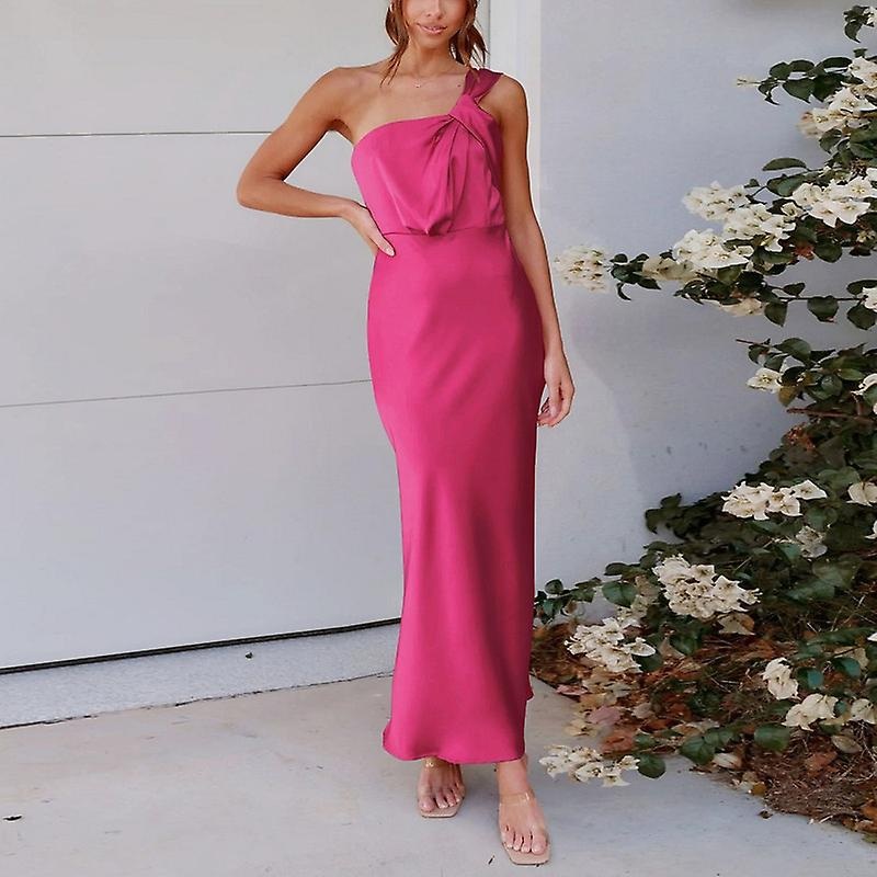 Women’s Summer Slim Fit Dress Sleeveless One Shoulder Wrap Satin Belted Cocktail Midi Dress | Fruugo SG
