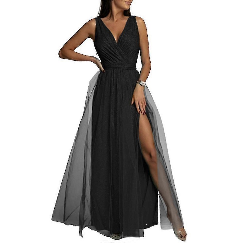 Women’s V Neck Bridesmaid Wedding Maxi Dress Ladies Prom Ball Gown Evening Cocktail Party Split Long Dresses | Fruugo SG