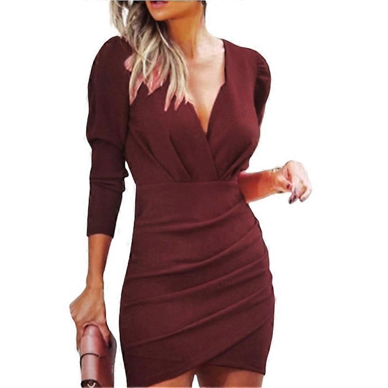 Women’s Work Dress Sheath Dress Black Dress Mini Dress Black Gray Pink Wine 3/4 Length Sleeve Pure Color Patchwork Summer Spring V Neck Fashion | Fruugo SG