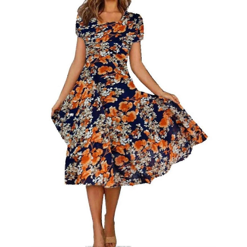 Womens Floral Short Sleeve Long Dress Casual Holiday Summer Party Dresses (orange) High Quality | Fruugo SG
