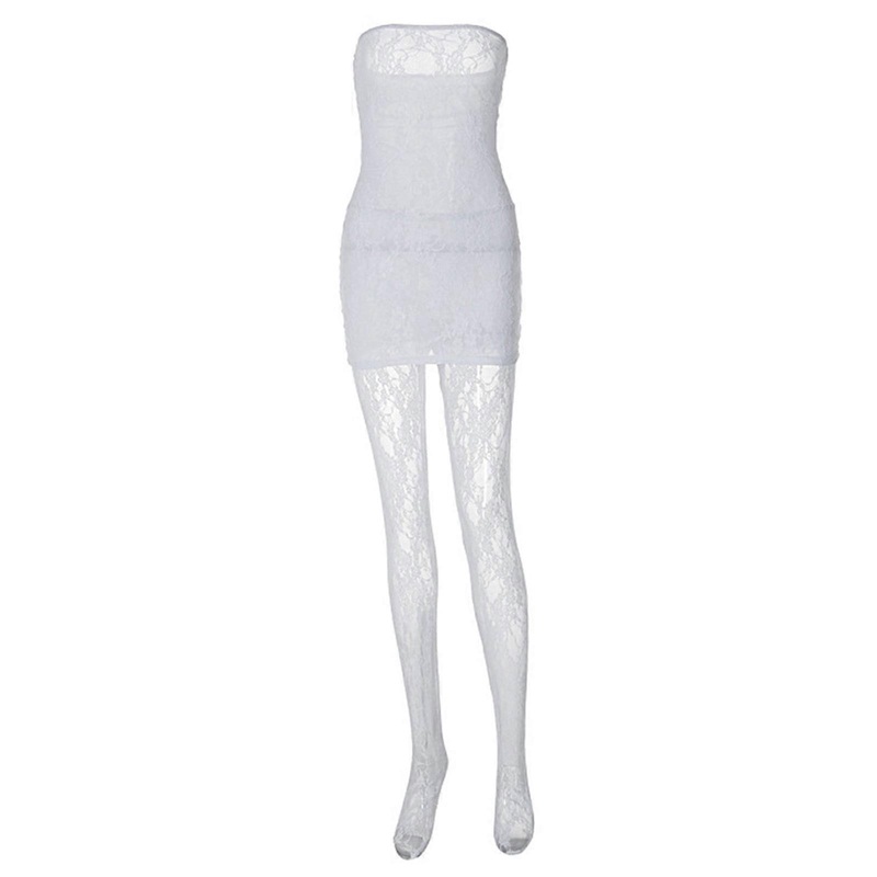 Womens Sexy Hollow Out See Through Lace 2 Pieces Set Strapless Bodycon Mini Dress and Leggings Tights Party Clubwear  White S | Fruugo SG