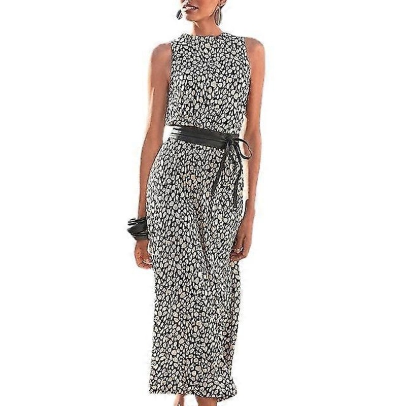 Womens Sleeveless Color Block Leopard Crew Neck Stylish Elegant Dress | Fruugo SG