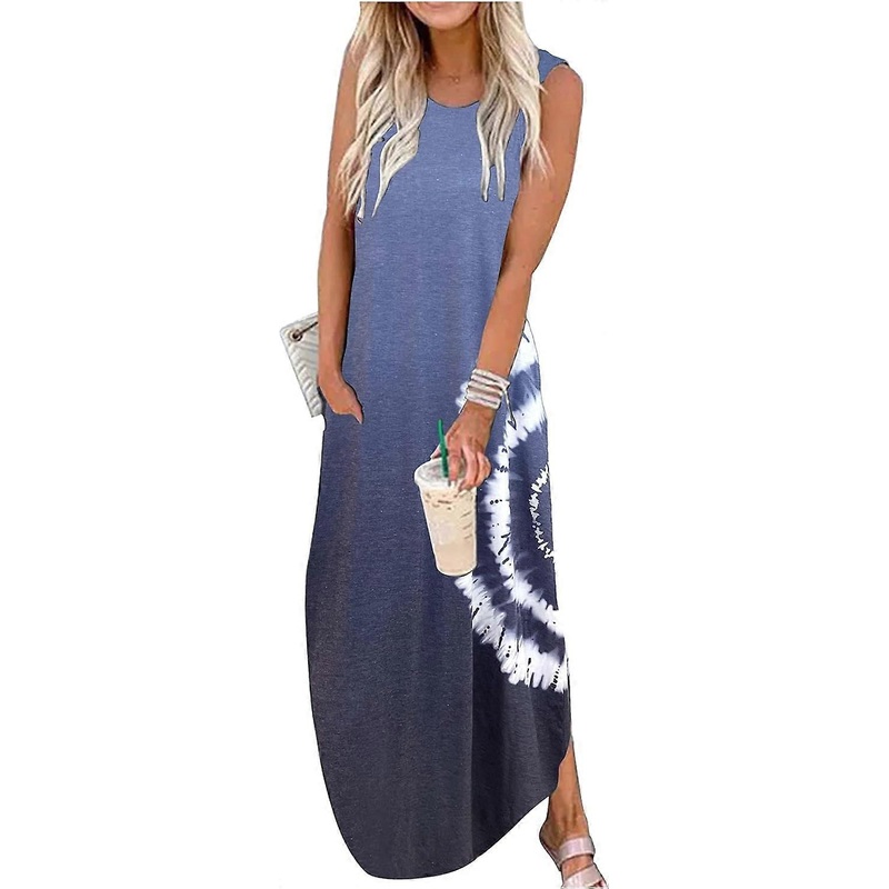 Womens Summer Dress, Long Sleeveless 2024 Floral Pattern Beach Dress, Elegant Maxi Dress with Pockets | Fruugo SG