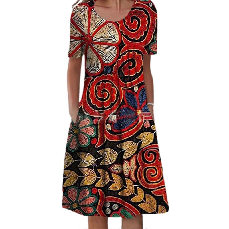 Womens Summer Dresses Short Sleeve A-Line Dress Casual Loose Dress Sexy Round Neck High Waist Long Midi Dress Gifts  XL Red | Fruugo SG
