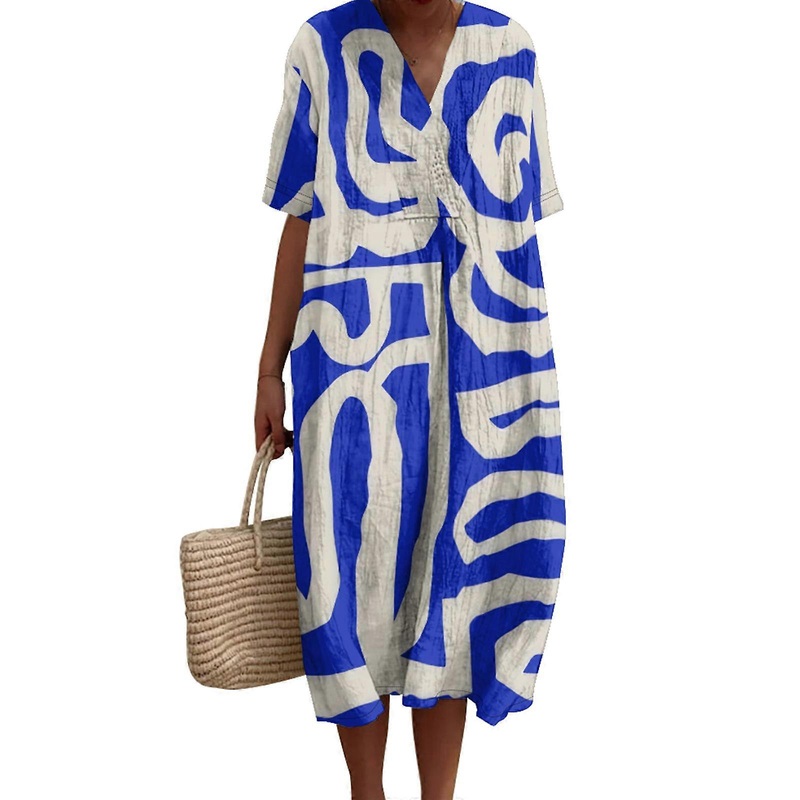 3D Graphics Print Maxi Dress Short Sleeve V Neck Summer Dresses Casual Loose Long Dresses with Pockets Women’s Dress  JA130364A01 S | Fruugo SG