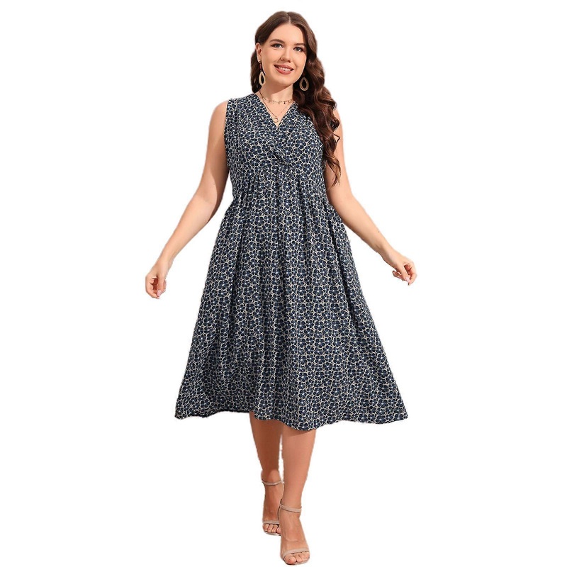 Breathable Sleeveless Patchwork Elegant Dress Women Summer Spaghetti V-neck Dress Fashion Floral Print Party Dresses  Blue XL | Fruugo SG