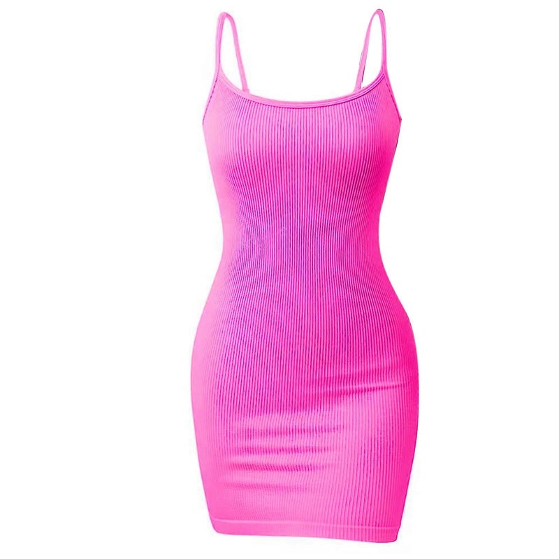 Casual Women Ribbed Knit Solid Color Tank Top Mini Dress Sexy Spaghetti Strap Sleeveless Bodycon Short Camisole Dress  Glitter M | Fruugo SG