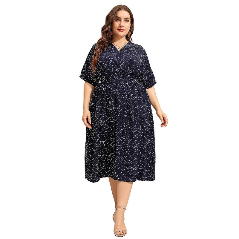 Elegant Casual Long Dress Plus Size Female Flattering Dress High Waist Short Sleeve V Neck Summer Beach for Lady Women  Deep blue 5XL | Fruugo SG
