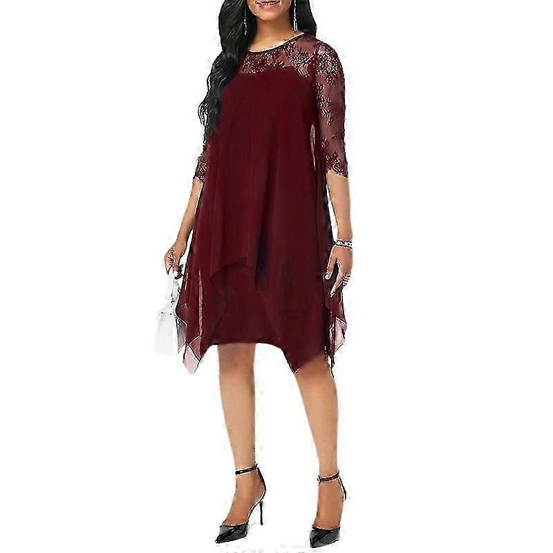 Elegant, Elegant, Lace, Patchwork, Seventh Sleeve, Chiffon, Women’s Dress | Fruugo SG