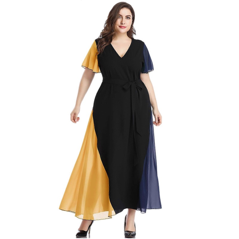 Fashion Women Casual Midi Dress Flowy Loose V Neck Beach Dress Ruffle Sleeve Plus Size Dress for Cocktail Party Wedding  Yellow XL | Fruugo SG