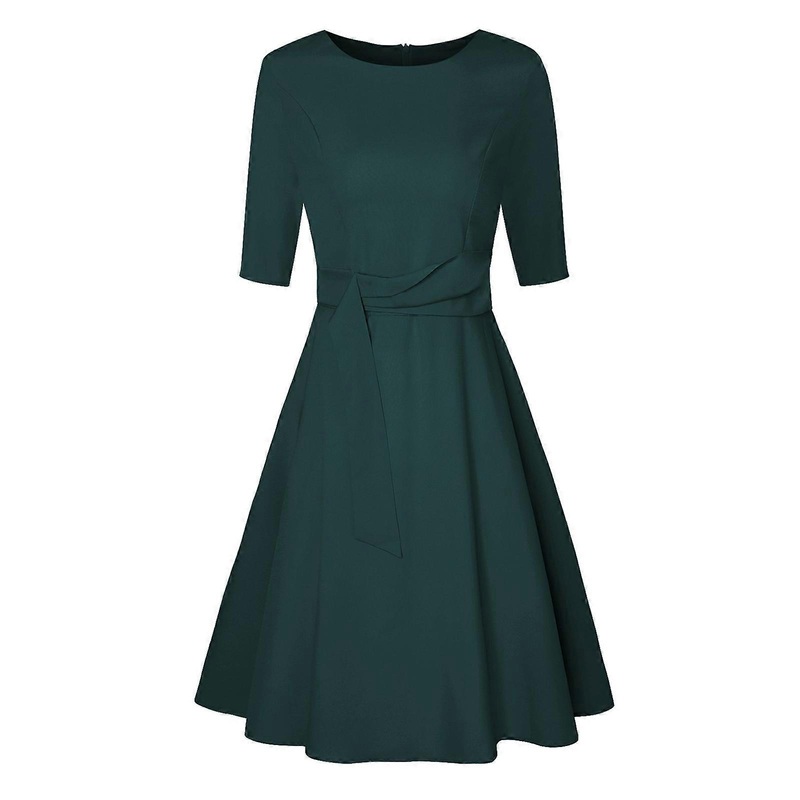 Women’s Elegance Ruched Dress Round Neck 3/4 Sleeve Swing Midi A-line Dresses Flowy Pleated Dress  Green XL | Fruugo SG