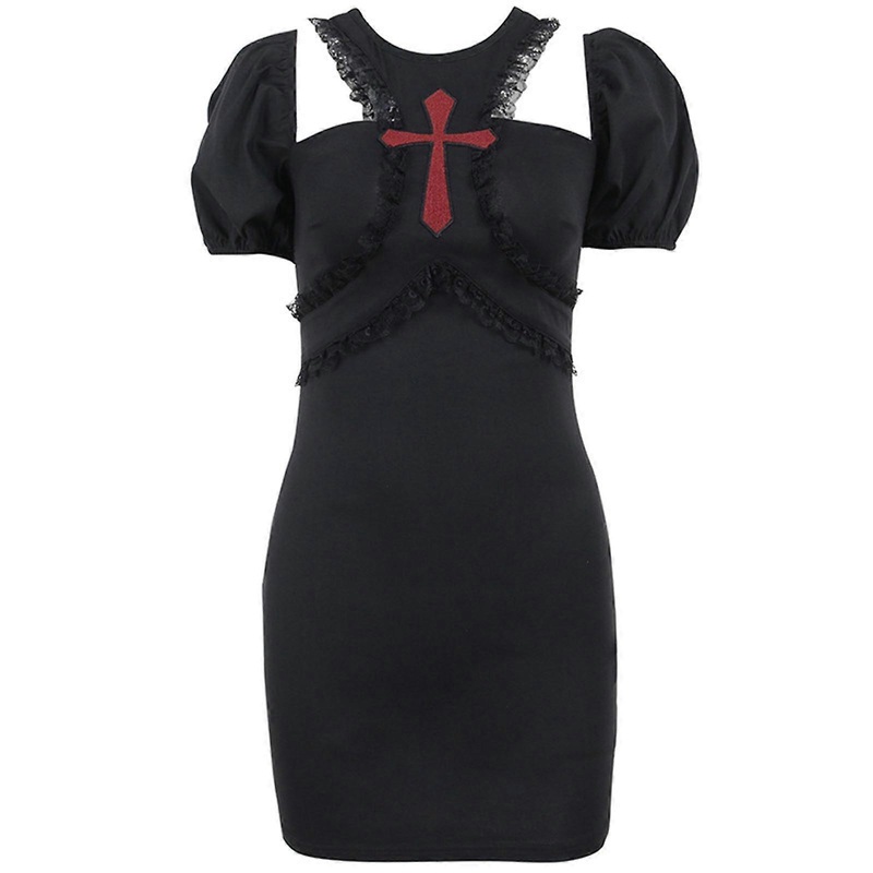 Women’s Puff Sleeves Dress Slim Bodycon Dress for Cross Black Dress Goth Punk Dress Cocktail Party Dress Cosplay Mini Dr  M | Fruugo SG
