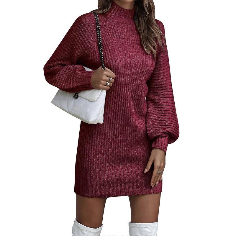 Women’s Ribbed Knit Sweater Dress Long Sleeves Knitted Dress Bodycon Mini Dresses Turtleneck Dress for Autumn Winter  wine red XL | Fruugo SG